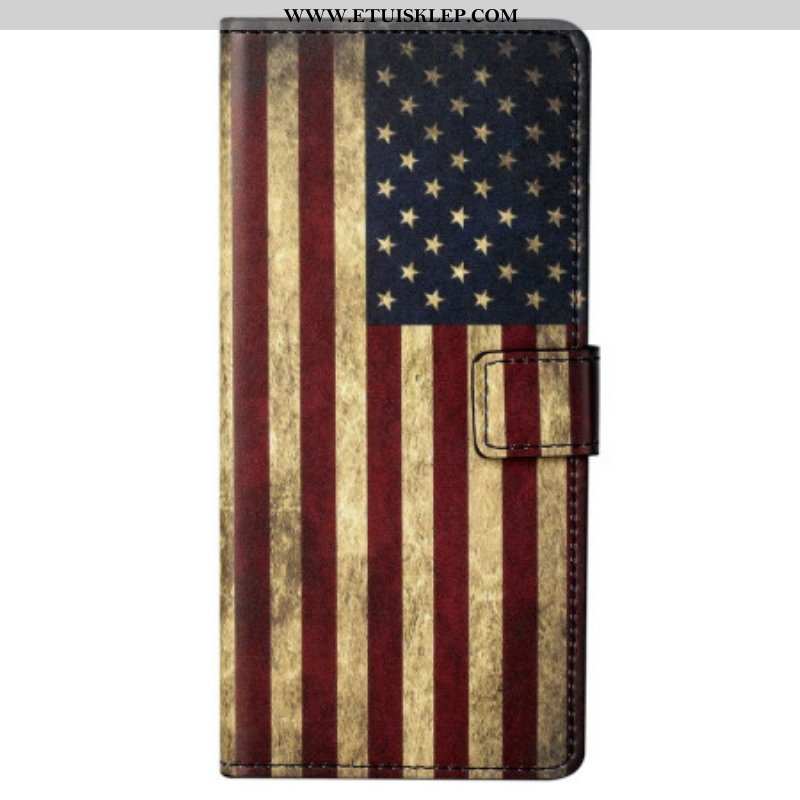 Skórzany Futerał do Samsung Galaxy S23 5G Vintage Flaga Amerykańska